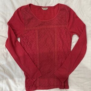 Lucky Brand Reddish/Brown Lace Long Sleeve Top